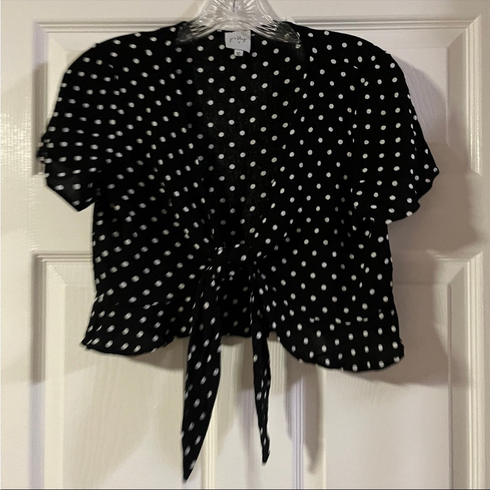 POLLY top - size 12 - Black and White Polka Dot Blouse
